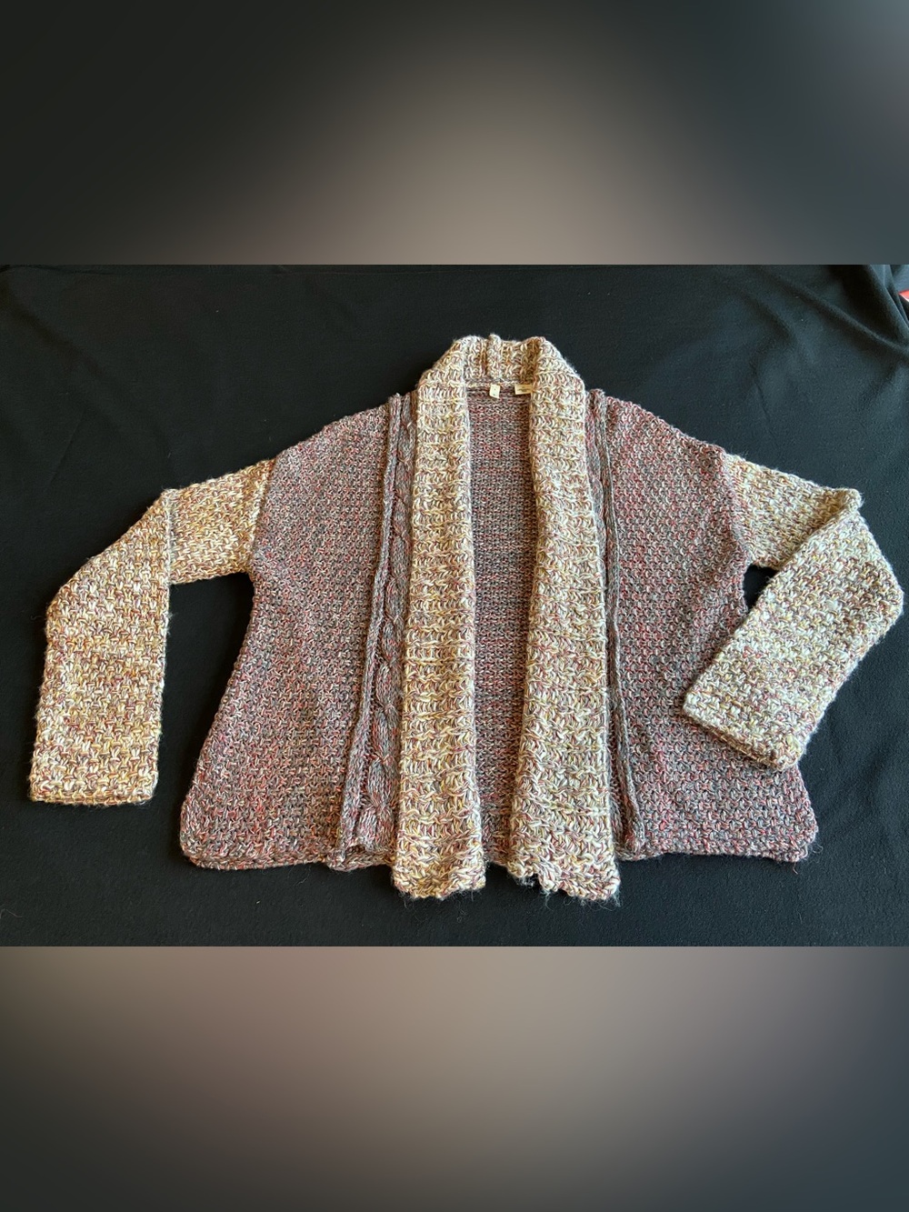 Moth Multicolor Cream and Pink Mixed-Knit Open Cardigan